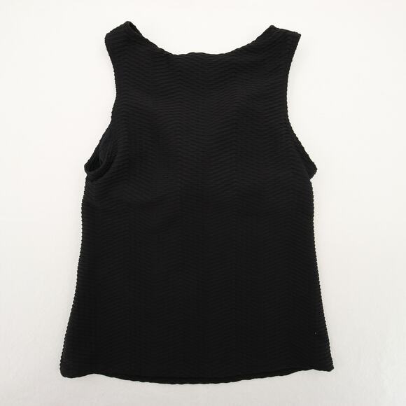 Lands End Tankini Top Black Crinkle Scoop Neck Swimwear Built In Bra Size 4 - Picture 8 of 8